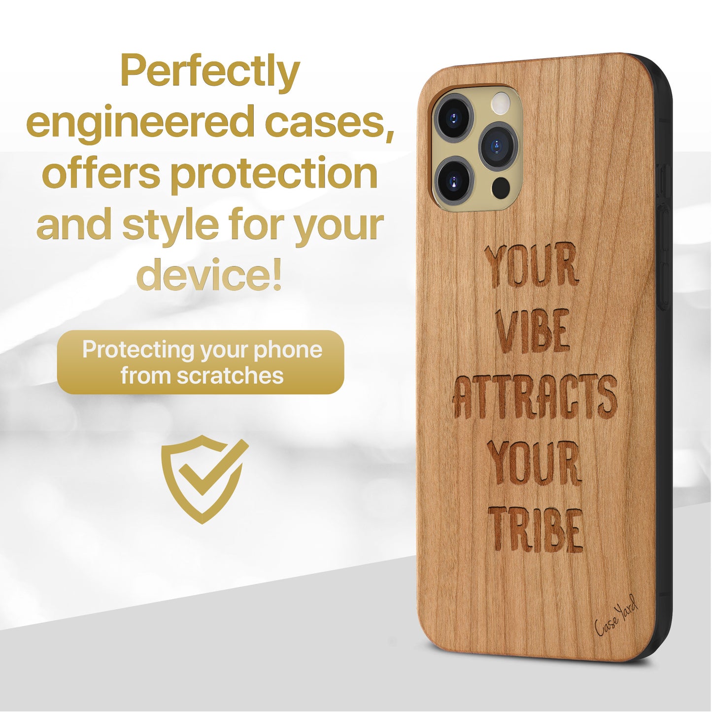 Vibe Attracts Tribe Wooden Laser Engraved Phone Case for iPhone