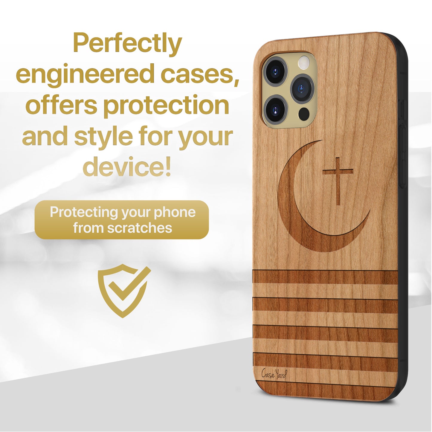 Crescent Moon Wooden Laser Engraved Phone Case for iPhone & Samsung Phones