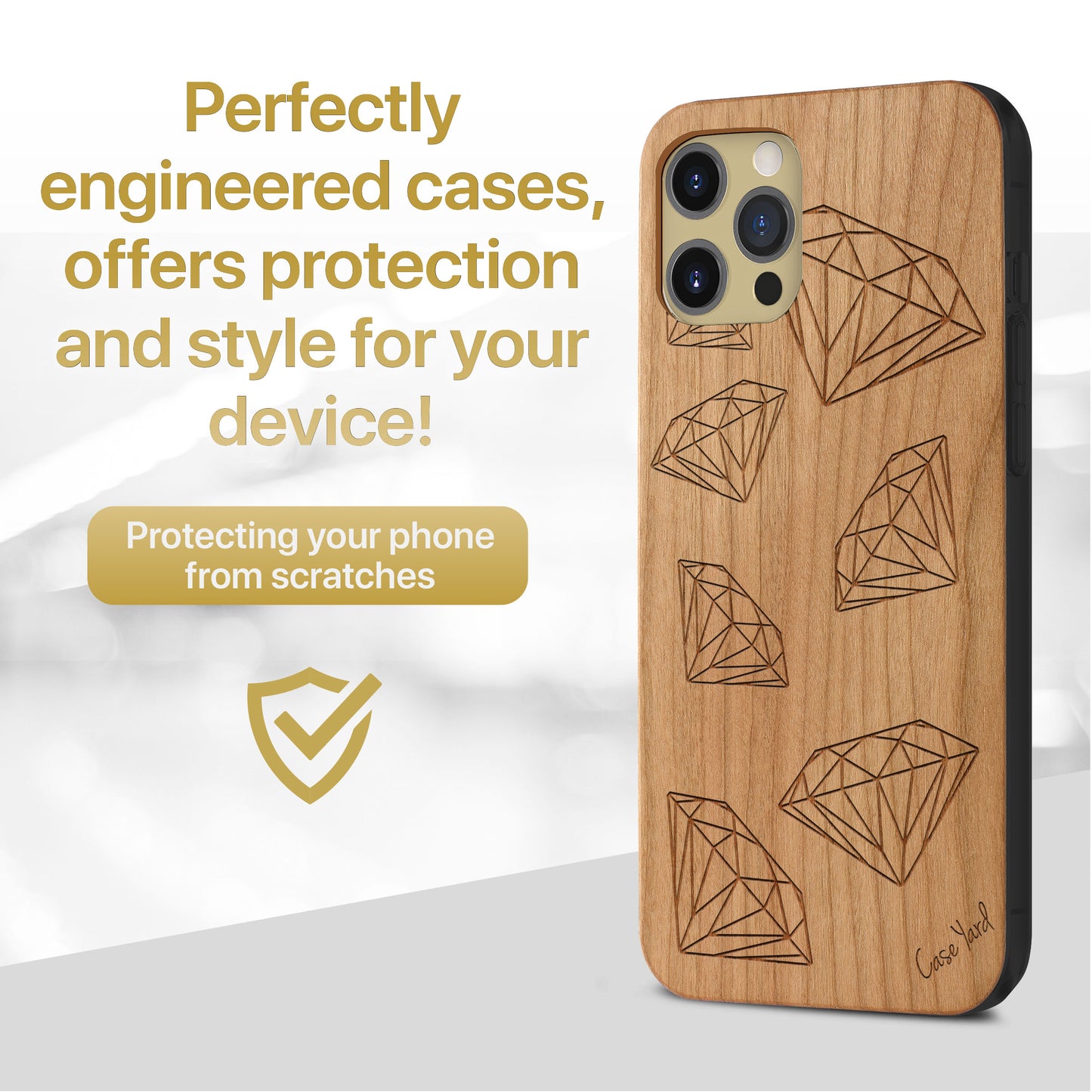 Diamonds Wooden Laser Engraved Phone Case for iPhone & Samsung Phones