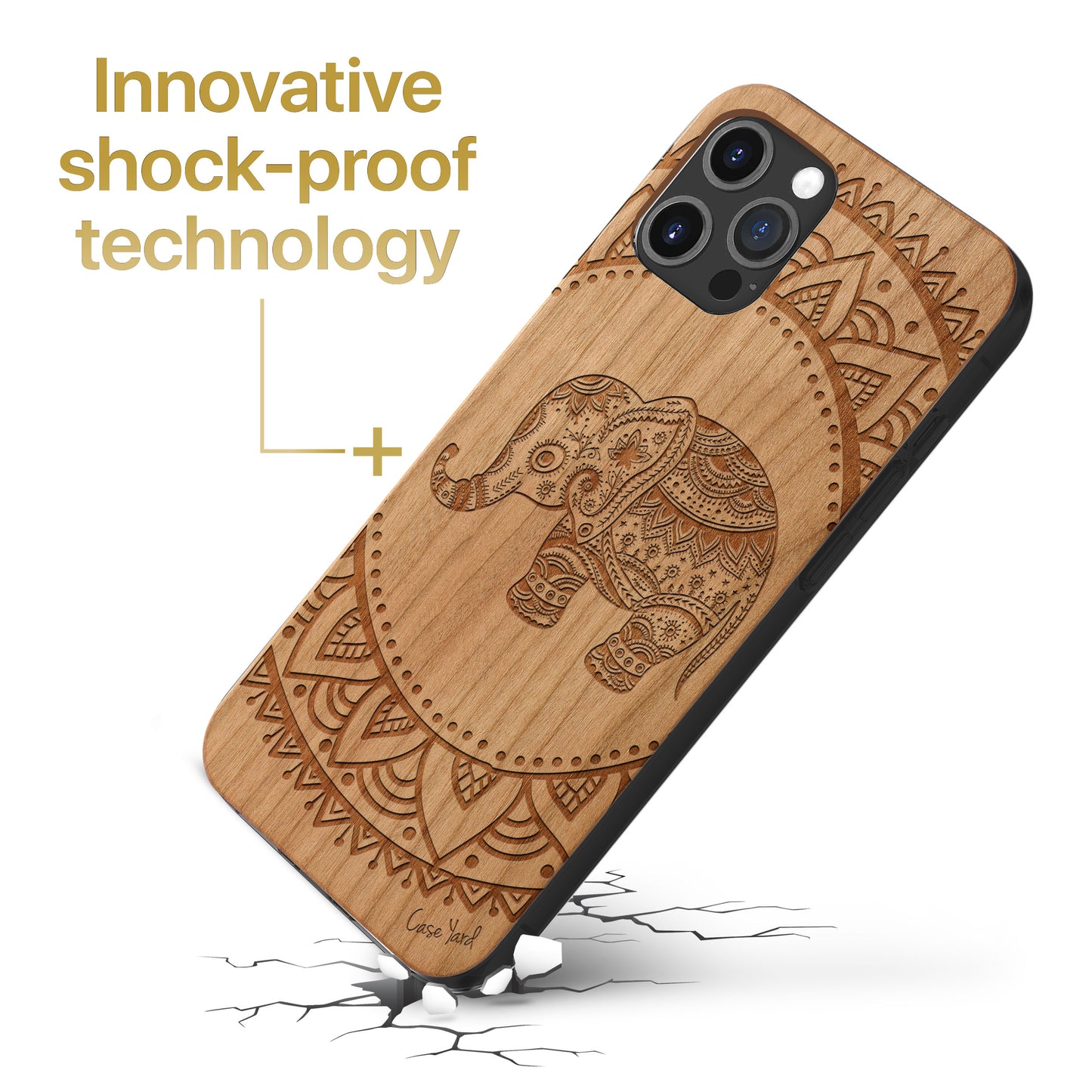 Elephant Mandala Wood Wooden Laser Engraved Phone Case for iPhone