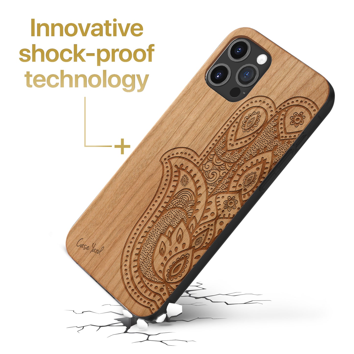 Half Hamsa Hand Wood Wooden Laser Engraved Phone Case for iPhone