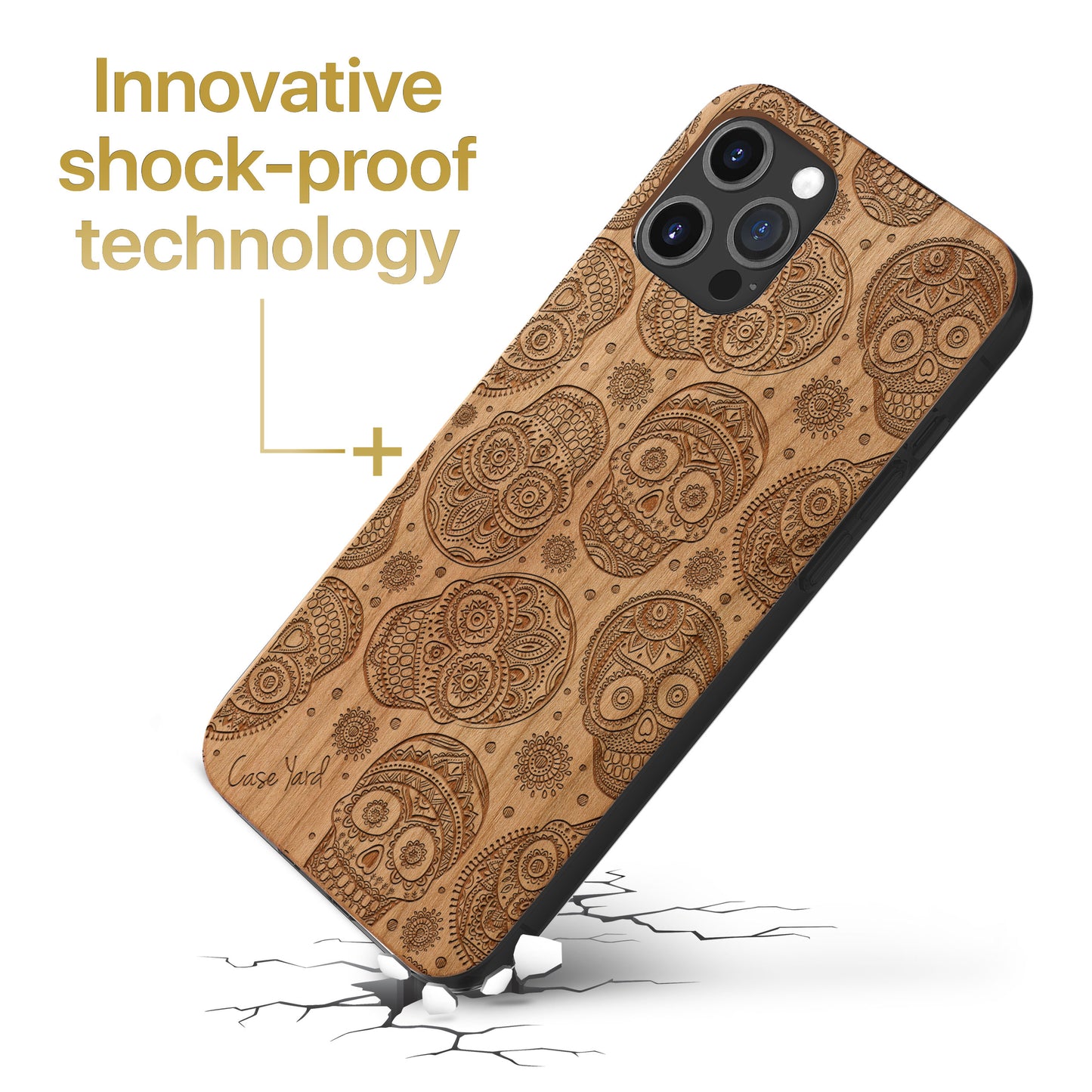 Skull Pattern Wooden Laser Engraved Phone Case for iPhone