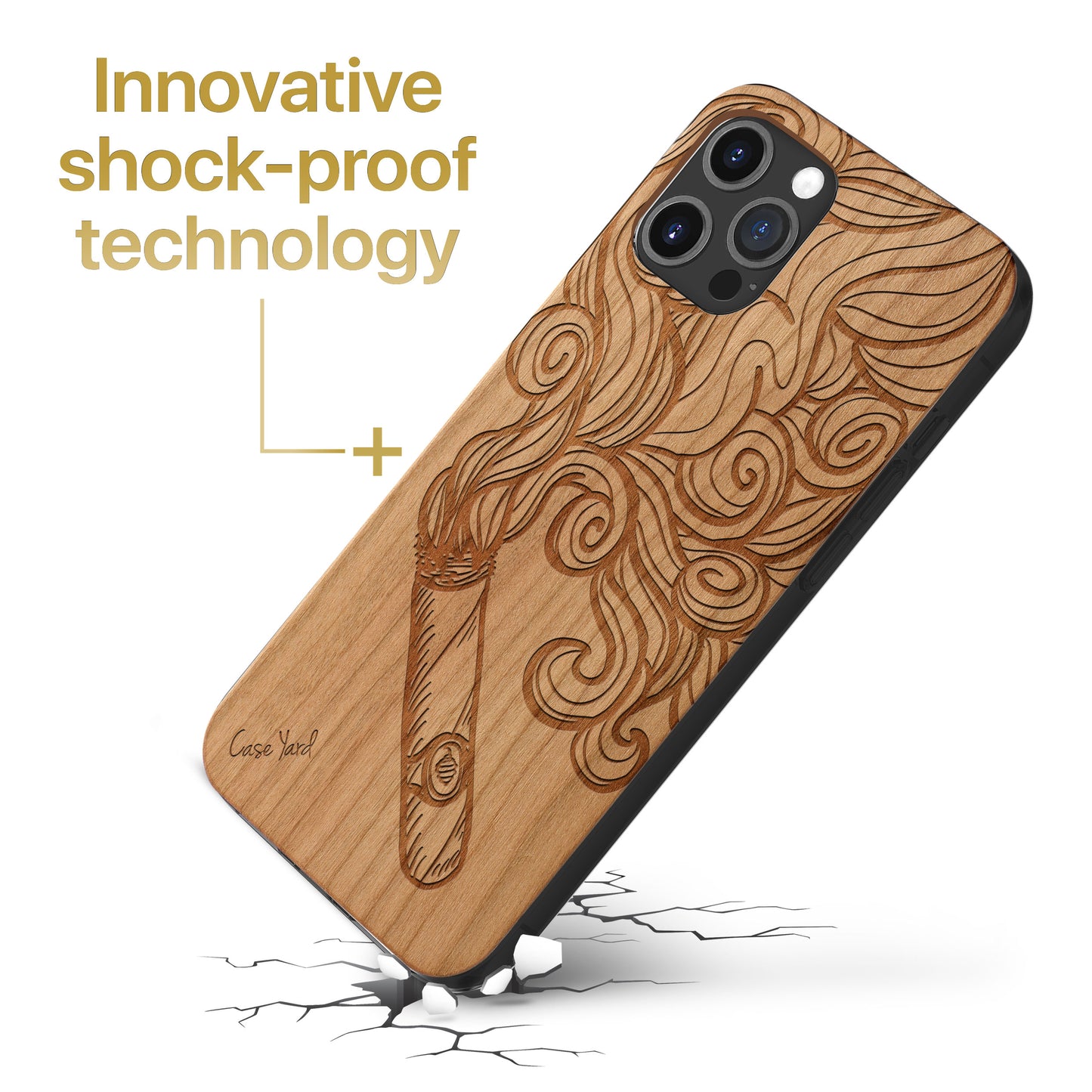 Cigar Smoke Wooden Laser Engraved Phone Case for iPhone & Samsung Phones