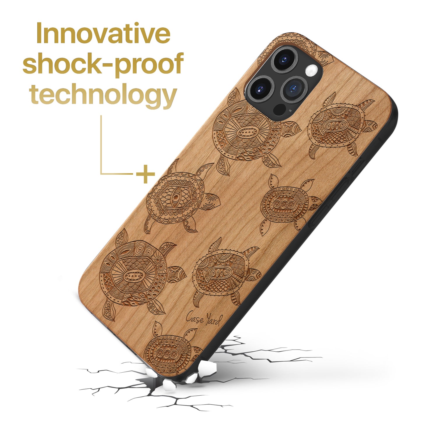 Turtles Pattern Wooden Laser Engraved Phone Case for iPhone