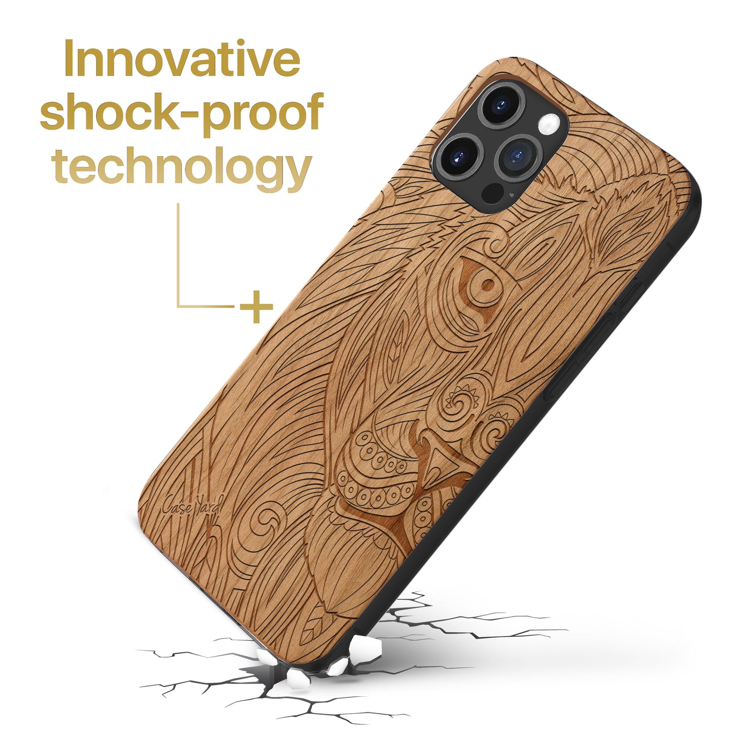 Greek Lion Wooden Laser Engraved Phone Case for iPhone