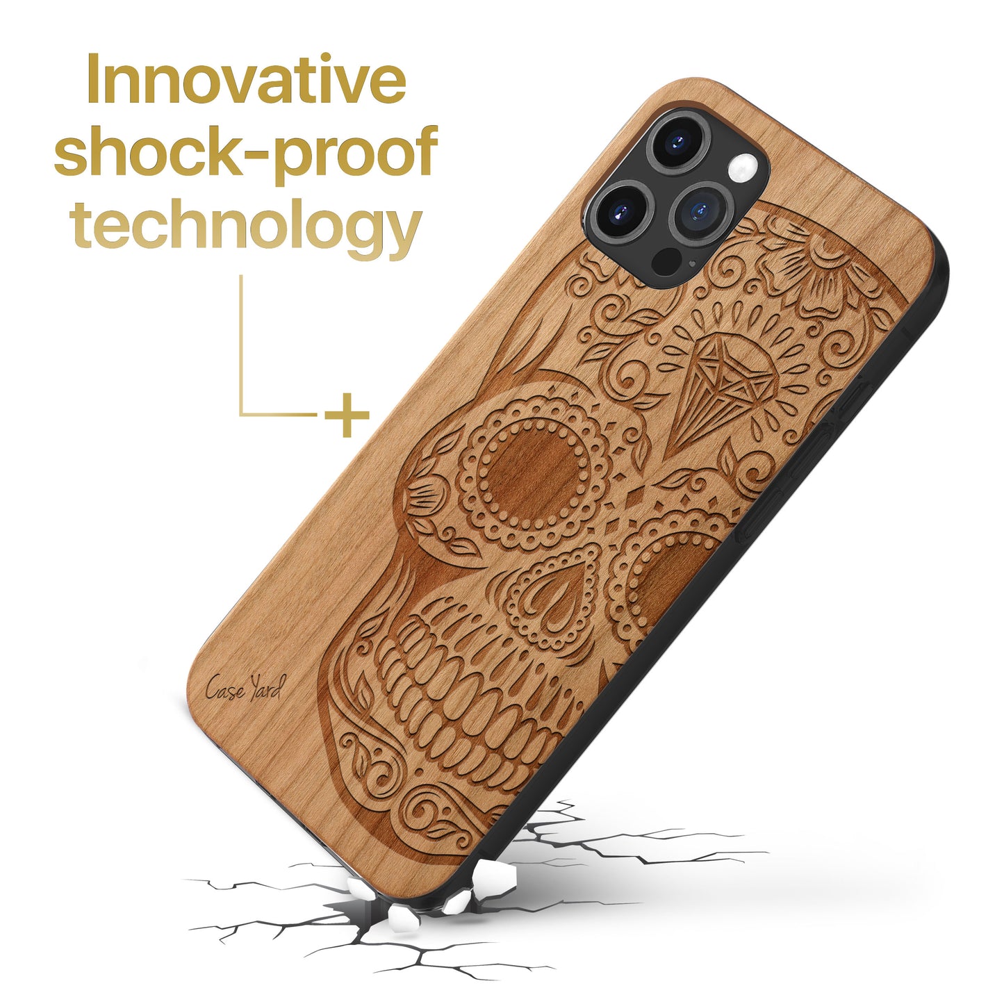 Diamond Skull Wooden Laser Engraved Phone Case for iPhone & Samsung Phones