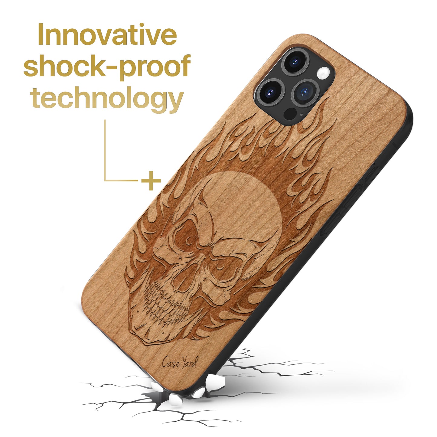 Skull On Fire Wooden Laser Engraved Phone Case for iPhone
