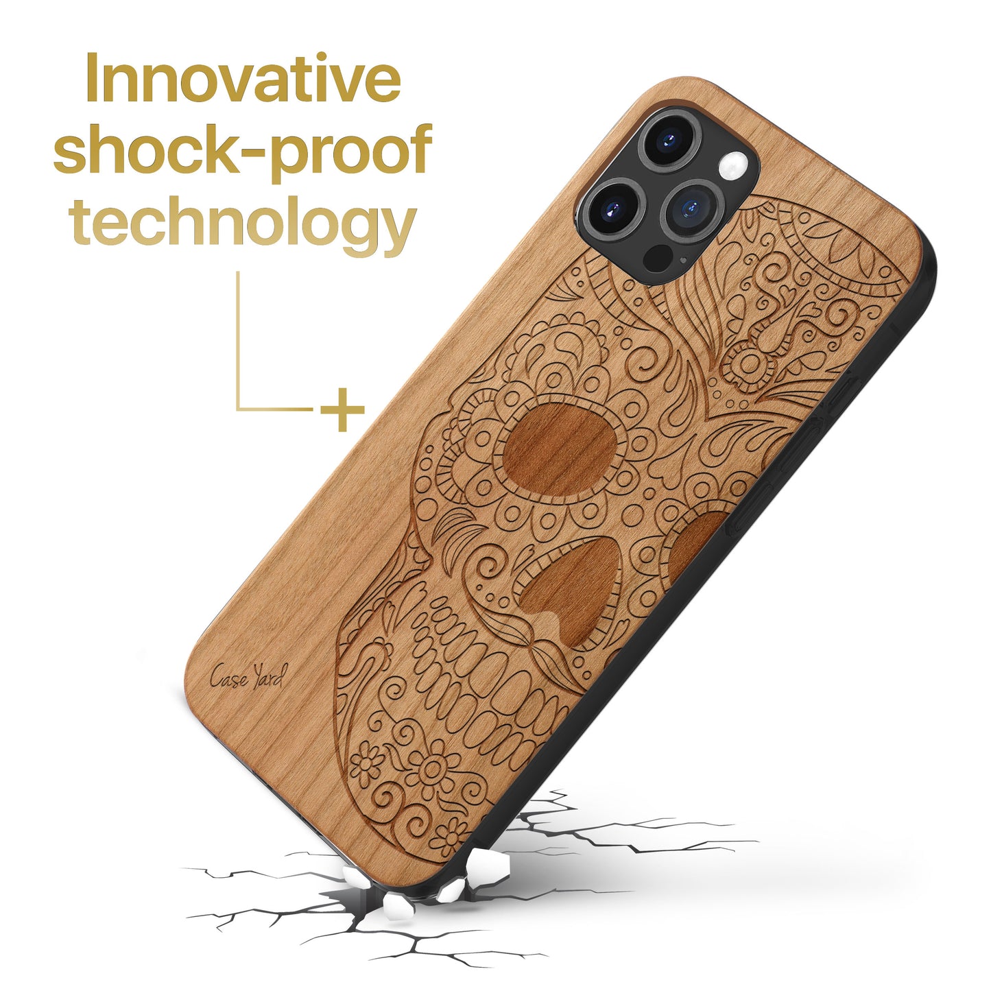 Half Skull Wooden Laser Engraved Phone Case for iPhone