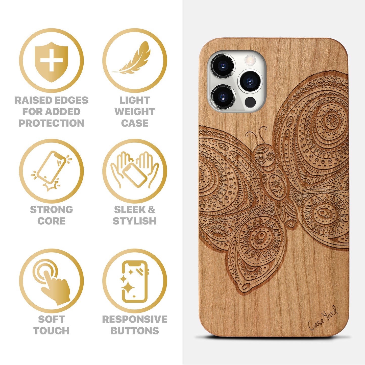 Butterfly Wooden Laser Engraved Phone Case for iPhone & Samsung Phones