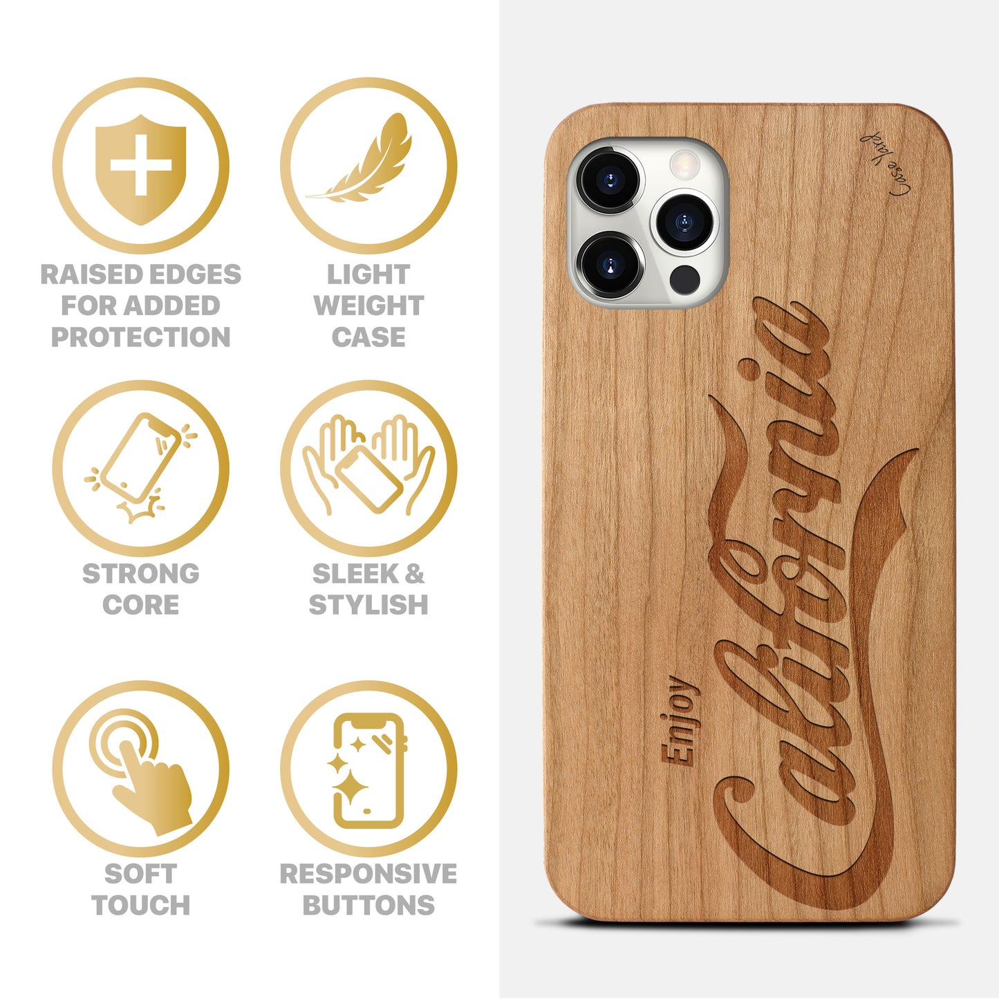 Enjoy California Wooden Laser Engraved Phone Case for iPhone