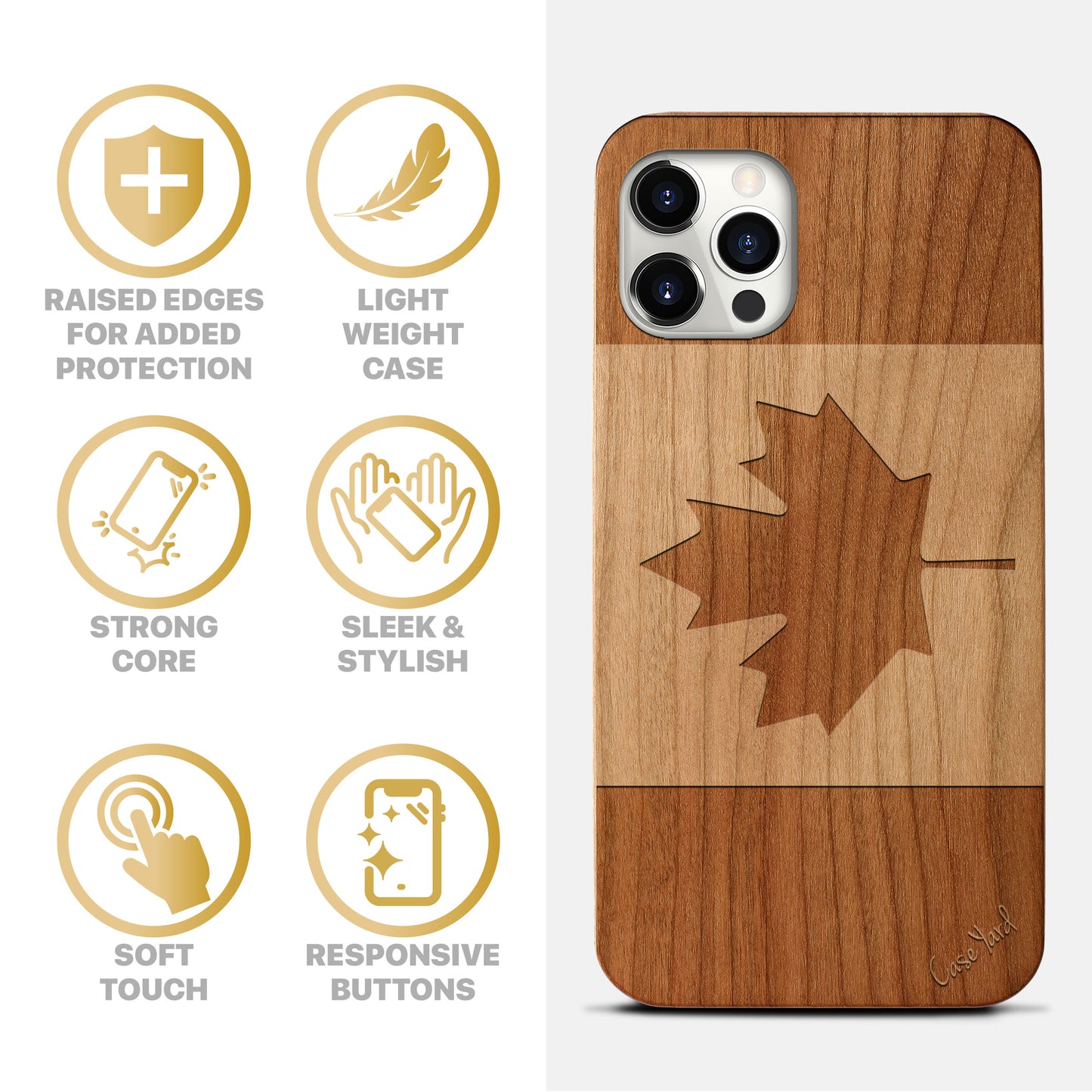 Canada Flag Wooden Laser Engraved Phone Case for iPhone & Samsung Phones