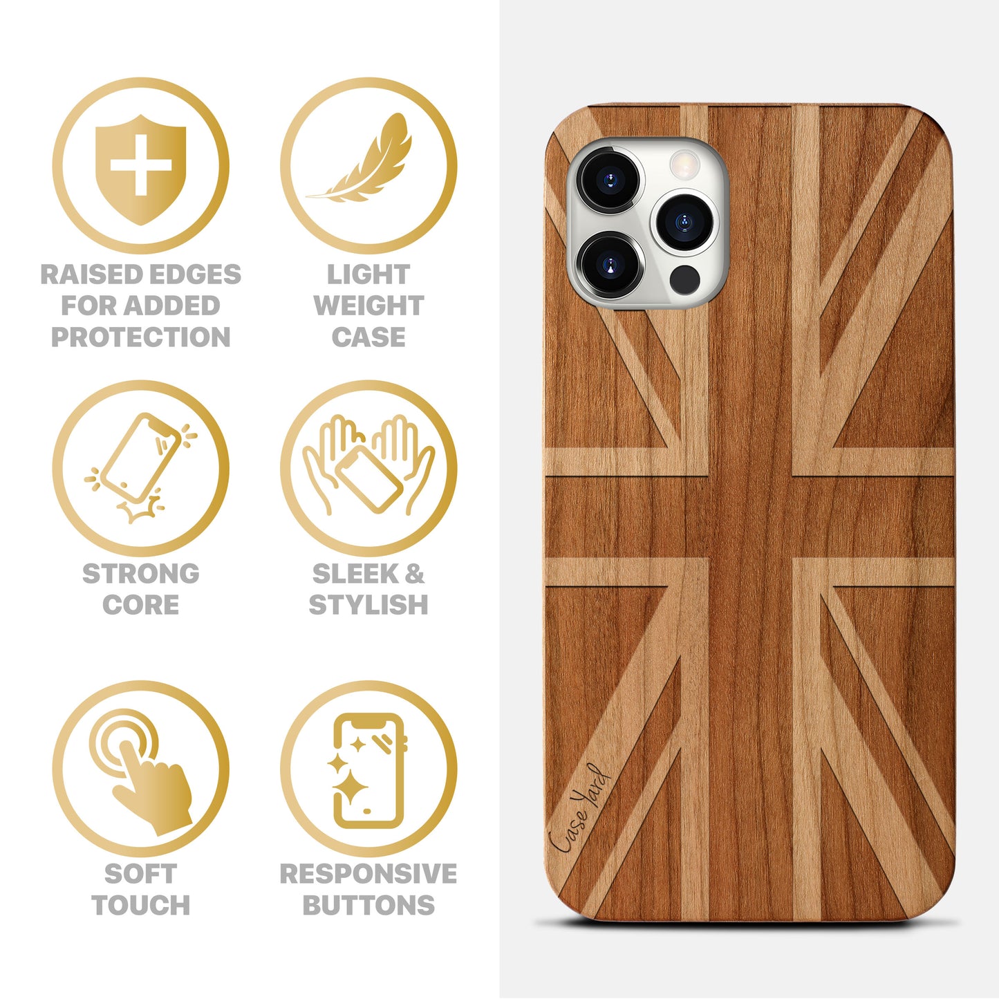 Union Jack Wooden Laser Engraved Phone Case for iPhone