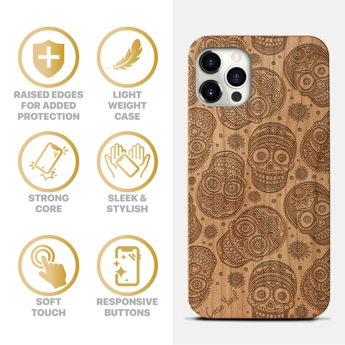 Skull Pattern Wooden Laser Engraved Phone Case for iPhone