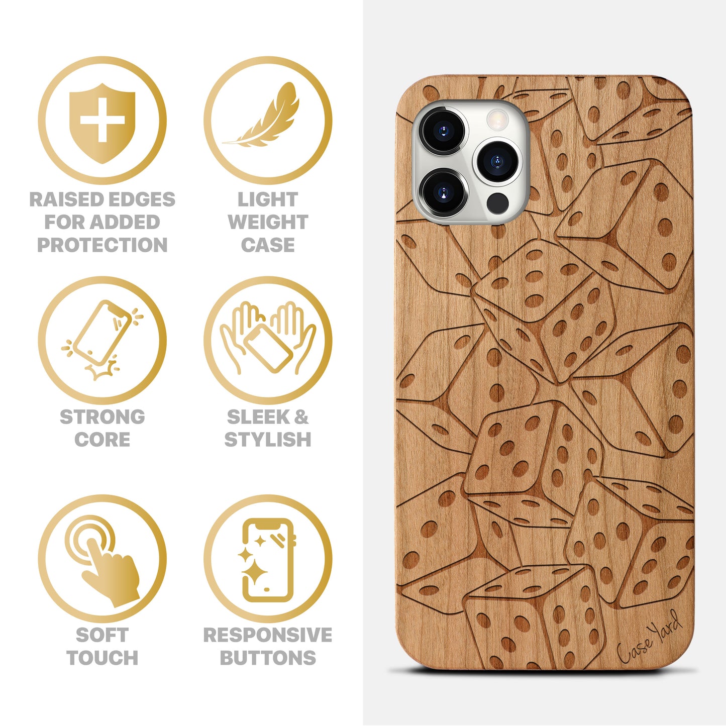 Dices Falling Wooden Laser Engraved Phone Case for iPhone & Samsung Phones