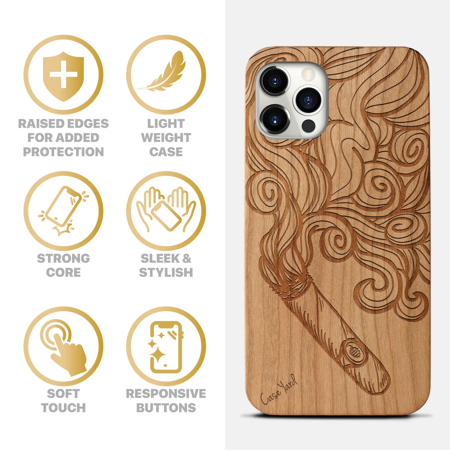 Cigar Smoke Wooden Laser Engraved Phone Case for iPhone & Samsung Phones