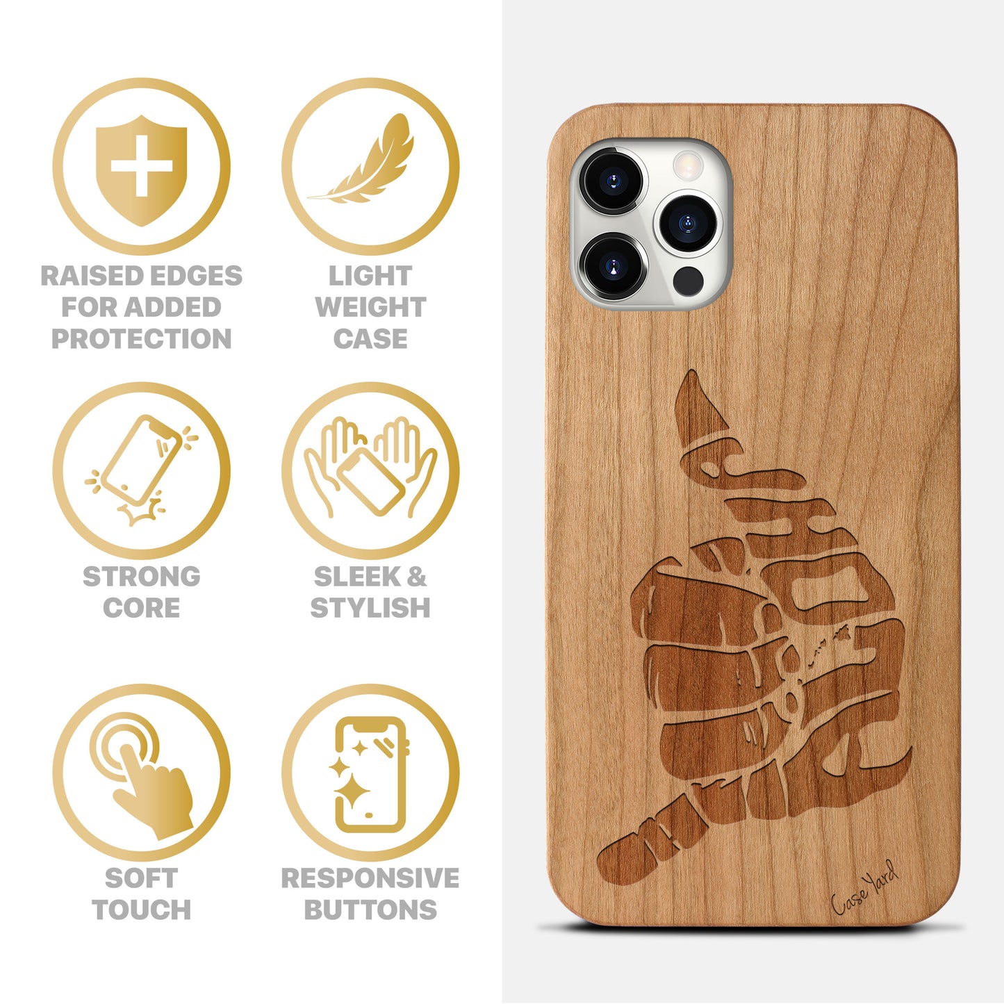 Aloha Hand Sign Wooden Laser Engraved Phone Case for iPhone & Samsung Phones