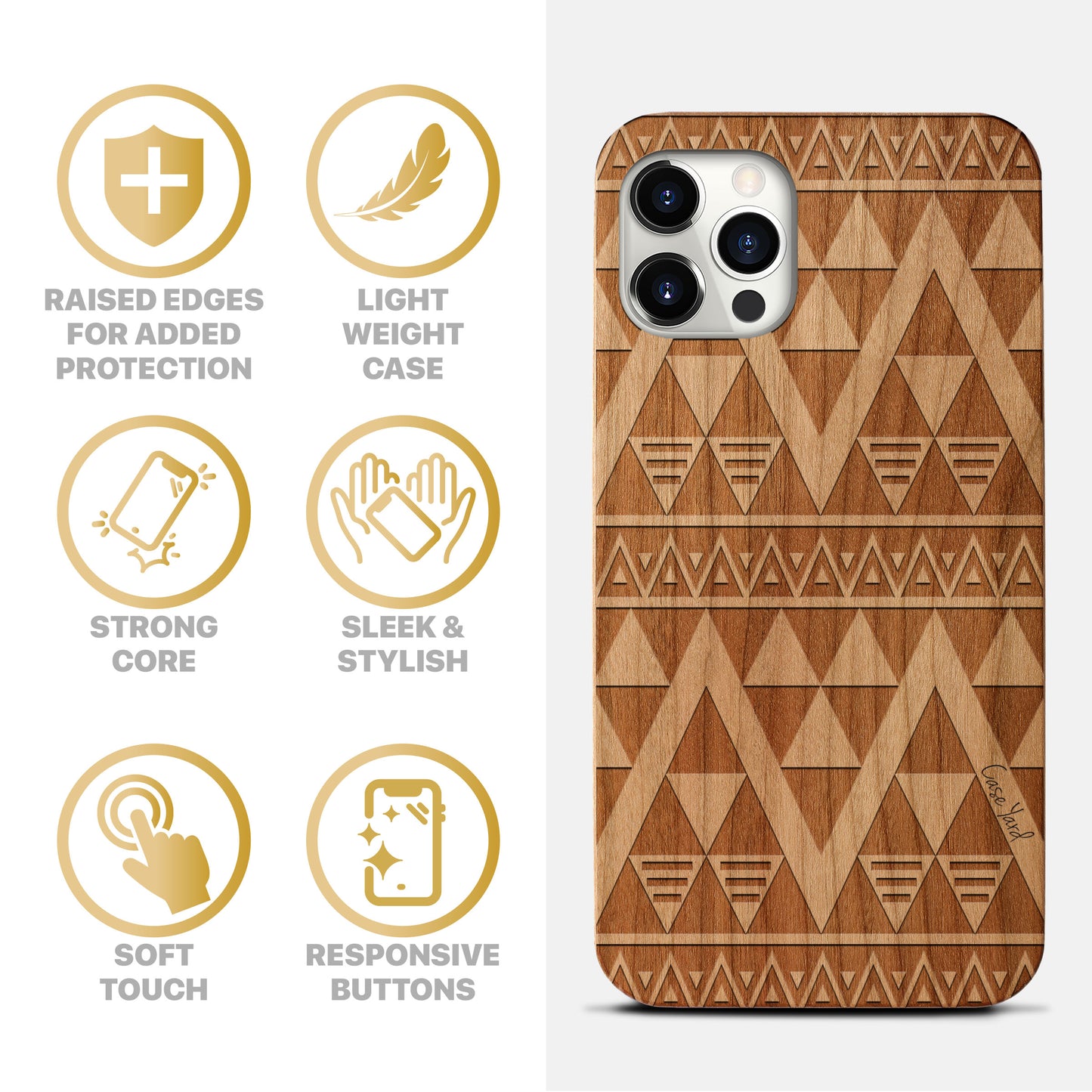 Triangle Pattern Wooden Laser Engraved Phone Case for iPhone