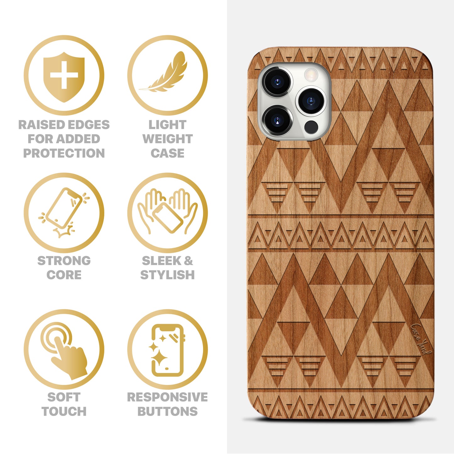 Negative Triangle Pattern Wooden Laser Engraved Phone Case for iPhone