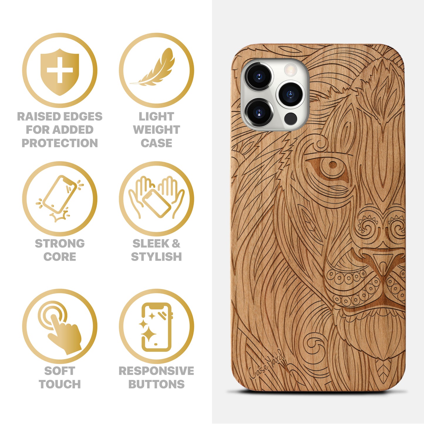 Greek Lion Wooden Laser Engraved Phone Case for iPhone