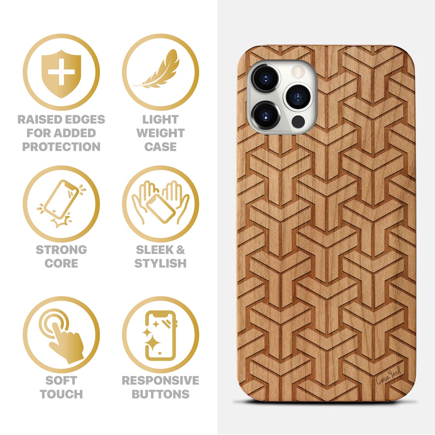 T Pattern Wooden Laser Engraved Phone Case for iPhone