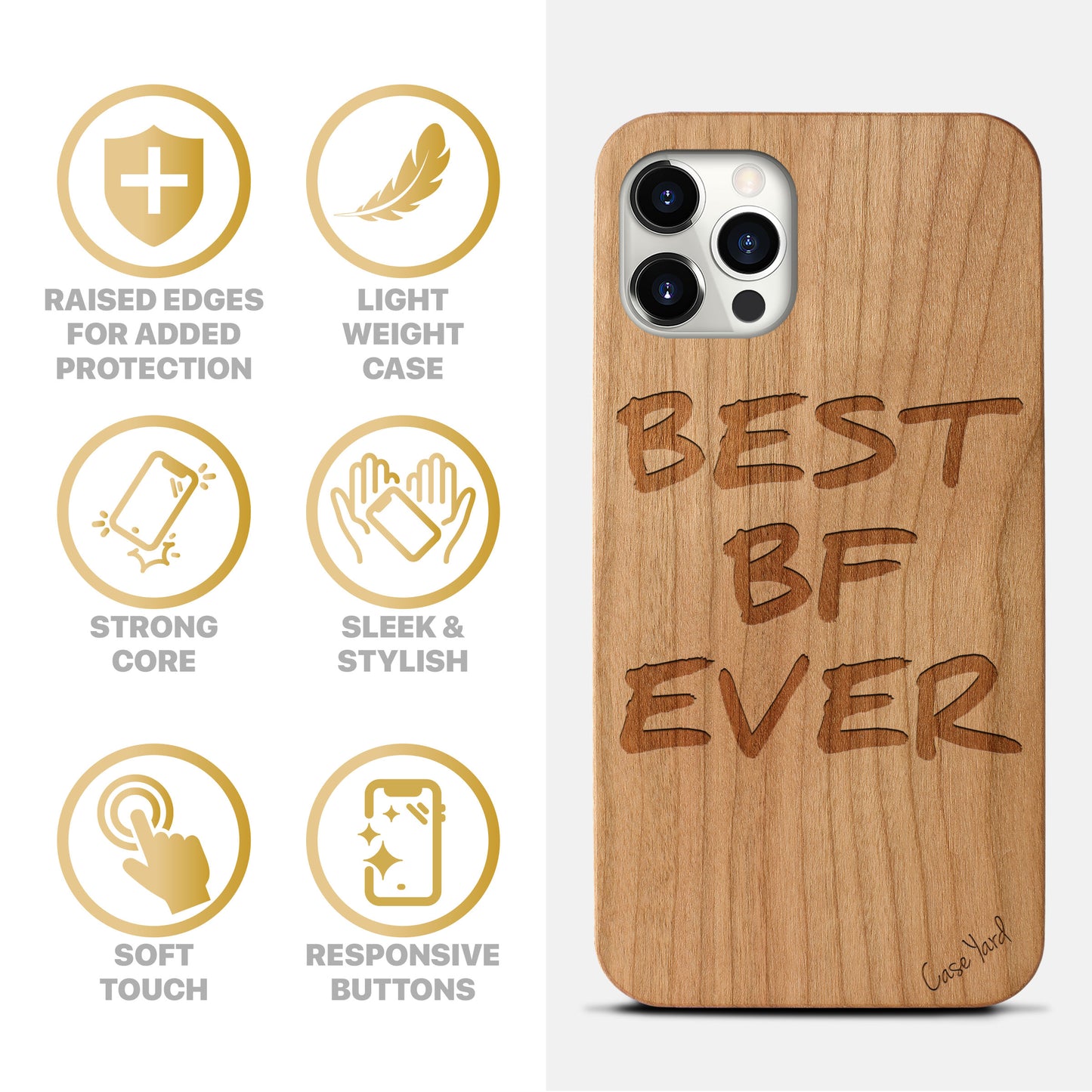 Best BF Ever Wooden Laser Engraved Phone Case for iPhone & Samsung Phones