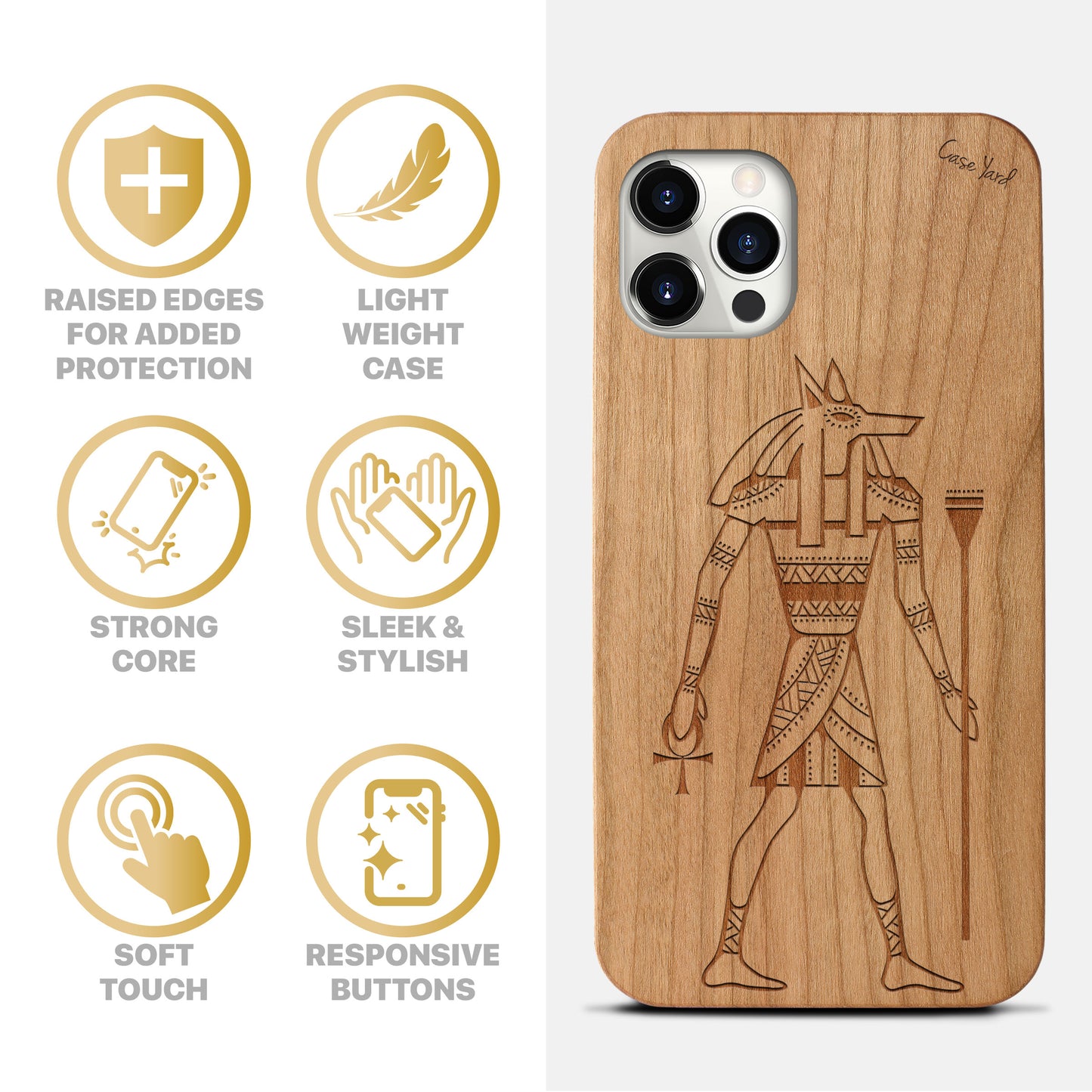 Anubis Wooden Laser Engraved Phone Case for iPhone & Samsung Phones