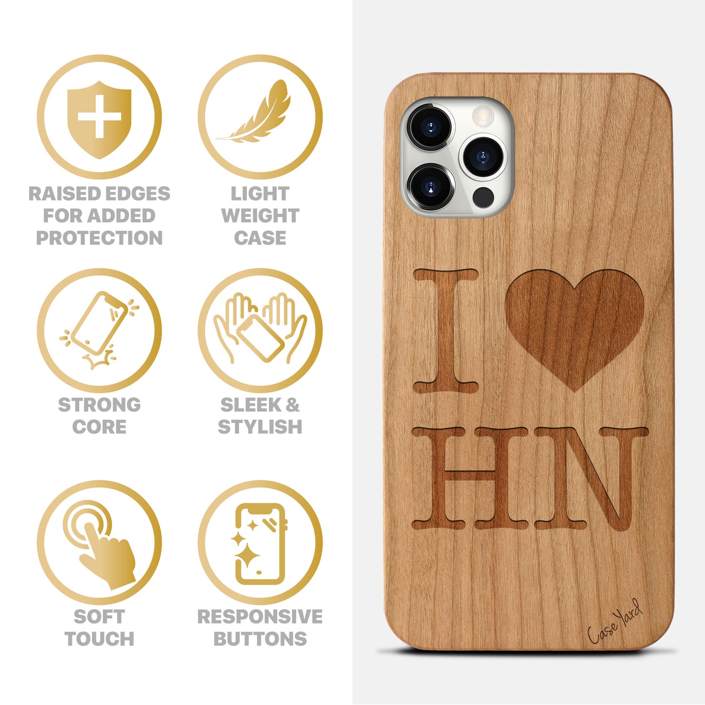 I Love Honolulu Wooden Laser Engraved Phone Case for iPhone