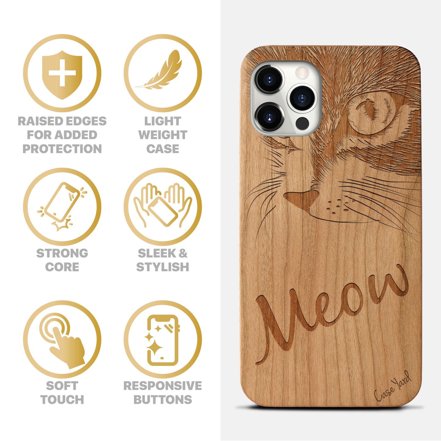 Meow Wooden Laser Engraved Phone Case for iPhone