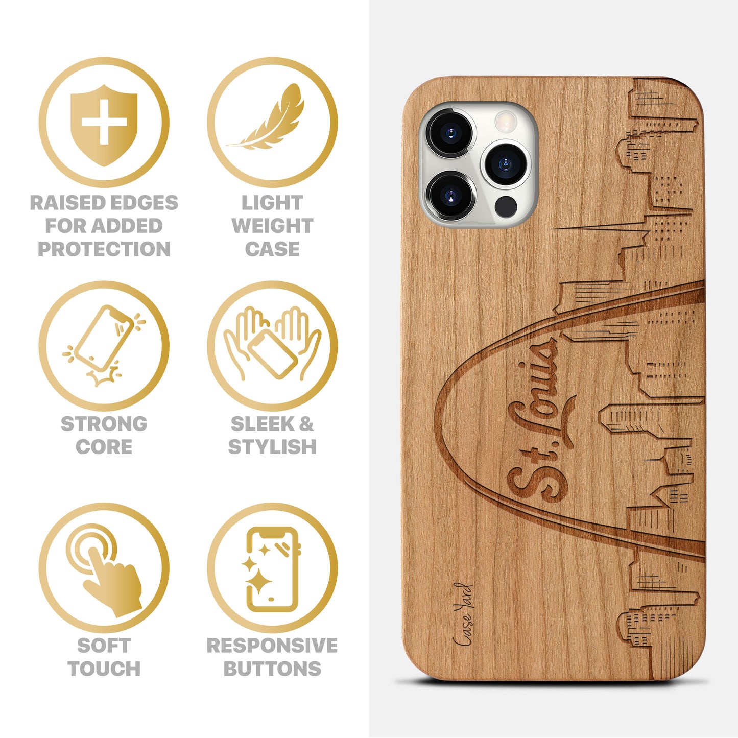 St. Louis Skyline Wooden Laser Engraved Phone Case for iPhone