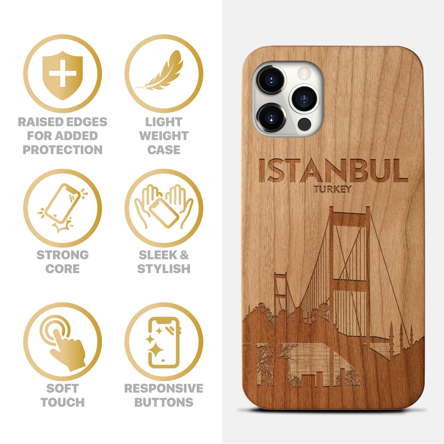 Istanbul Bridge Wooden Laser Engraved Phone Case for iPhone