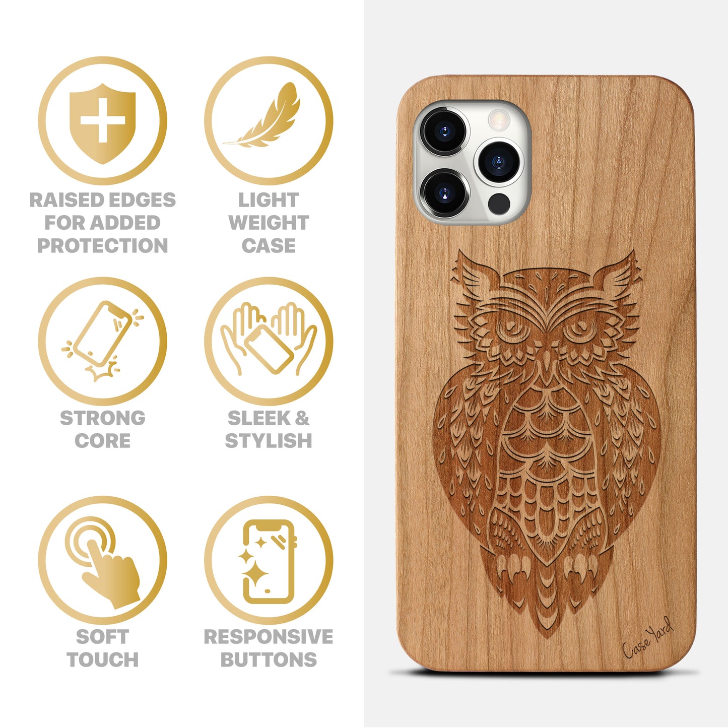 Owl 3 Wooden Laser Engraved Phone Case for iPhone