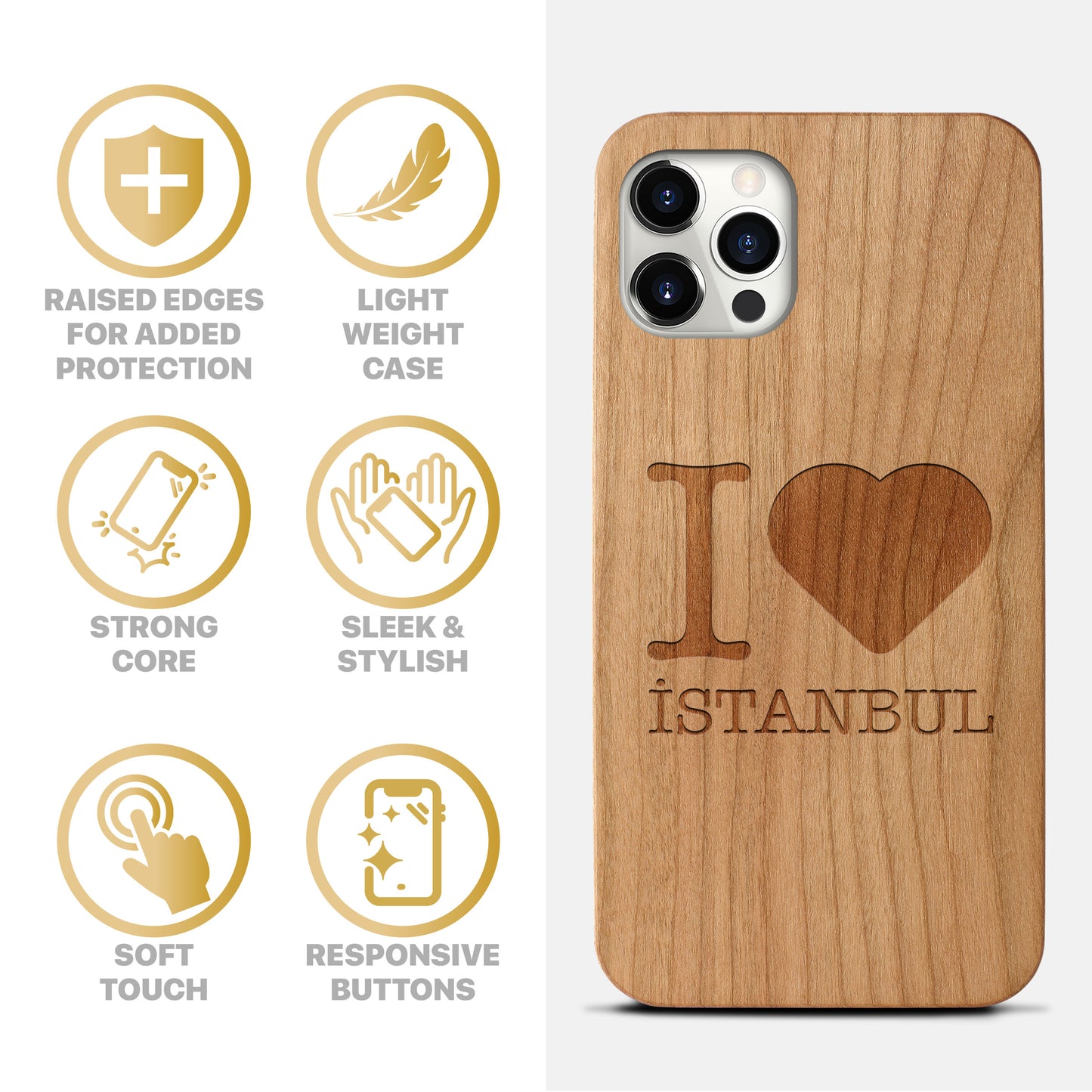I Love Istanbul Wooden Laser Engraved Phone Case for iPhone