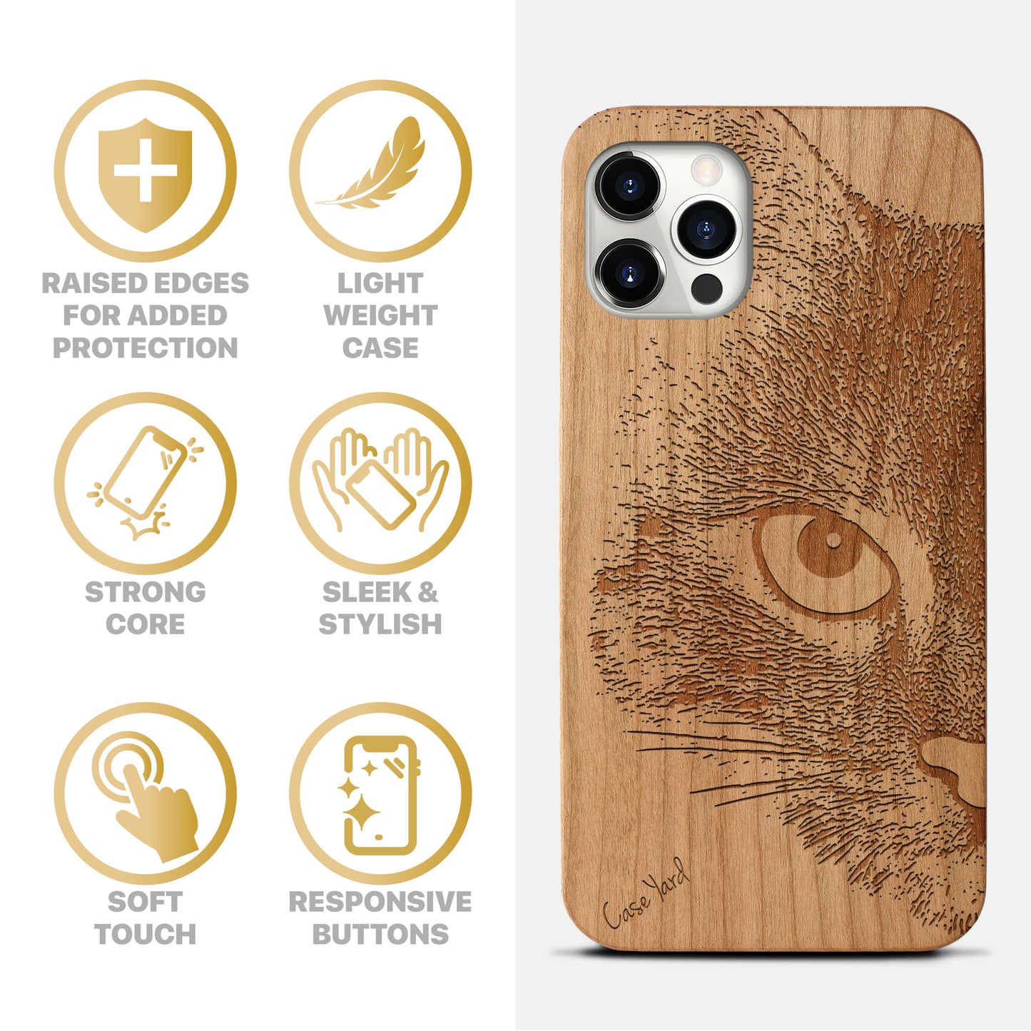 Mad Cat Wooden Laser Engraved Phone Case for iPhone
