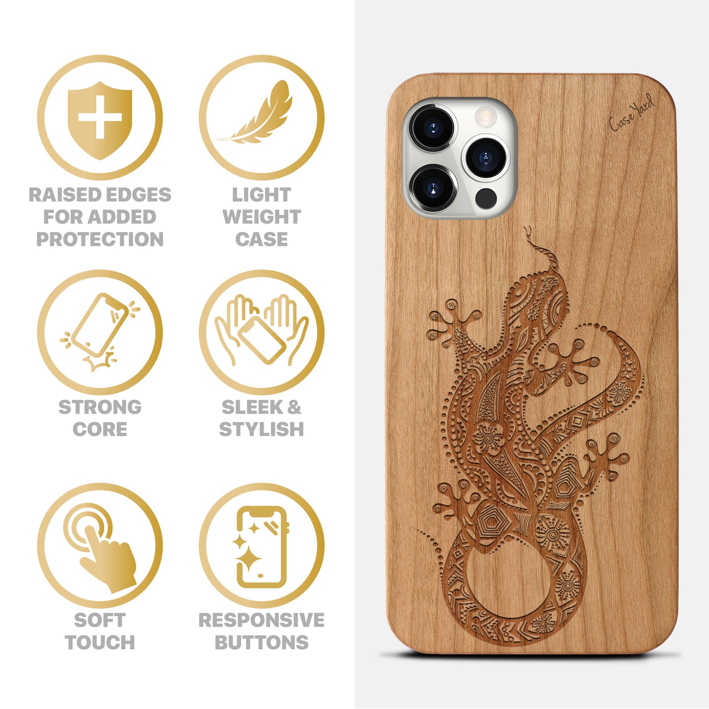 Tribal Lizard Wooden Laser Engraved Phone Case for iPhone