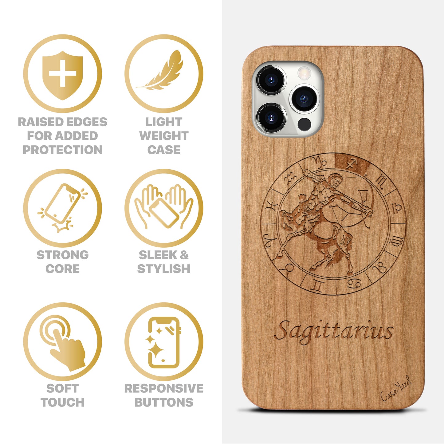 Sagittarius Sign Wooden Laser Engraved Phone Case for iPhone