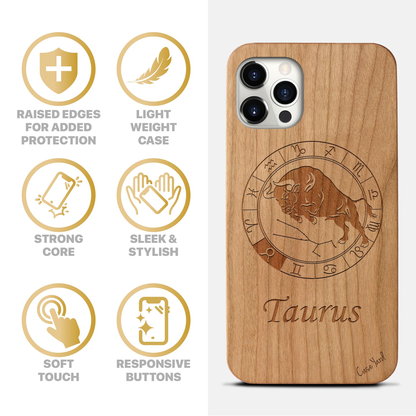 Taurus Sign Wooden Laser Engraved Phone Case for iPhone