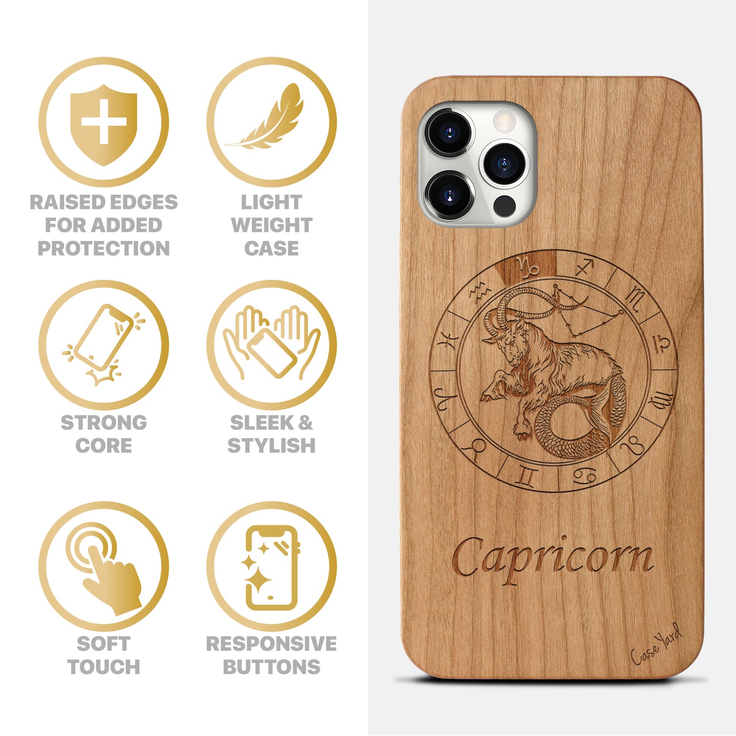 Capricorn Sign Wooden Laser Engraved Phone Case for iPhone & Samsung Phones