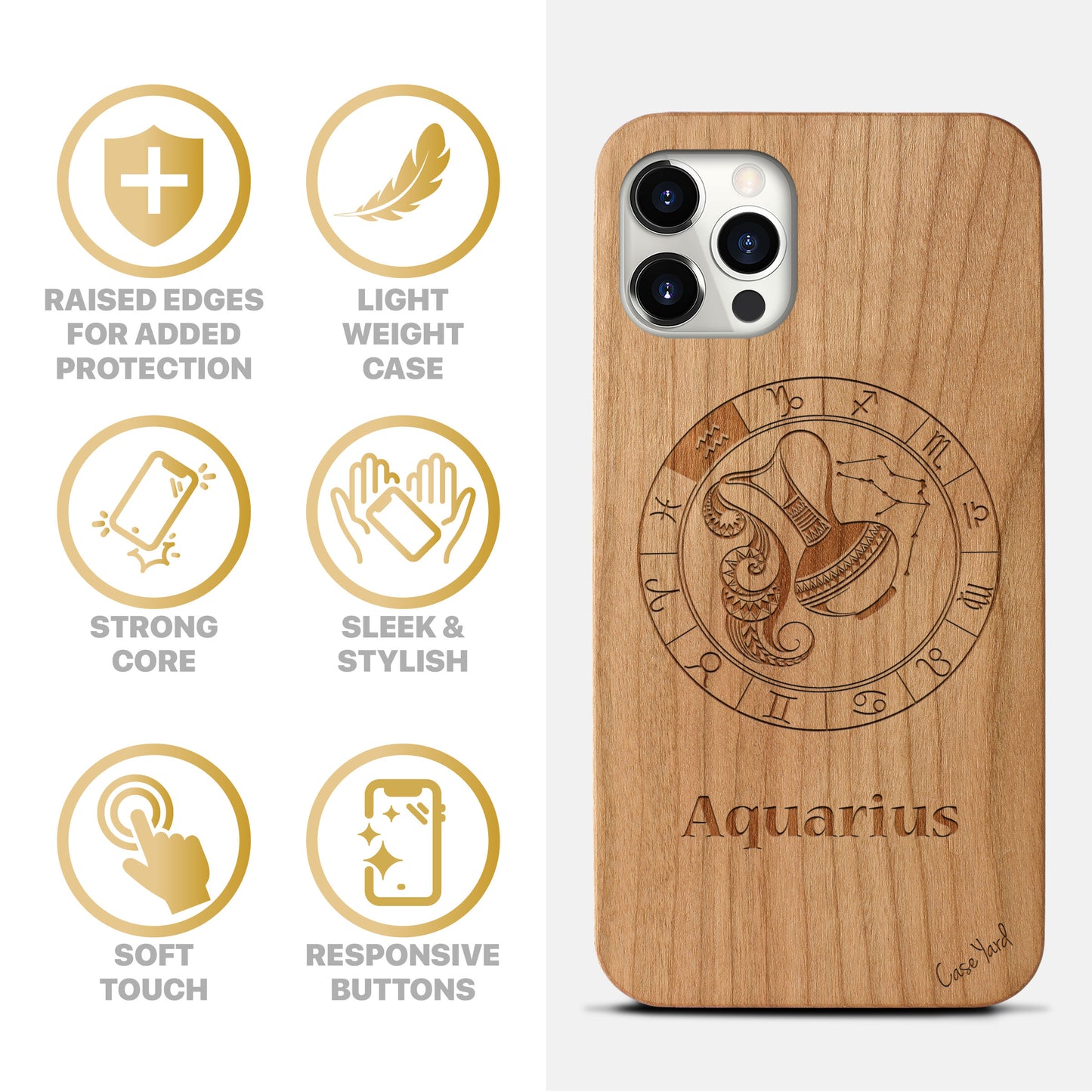 Aquarius Sign Wooden Laser Engraved Phone Case for iPhone & Samsung Phones