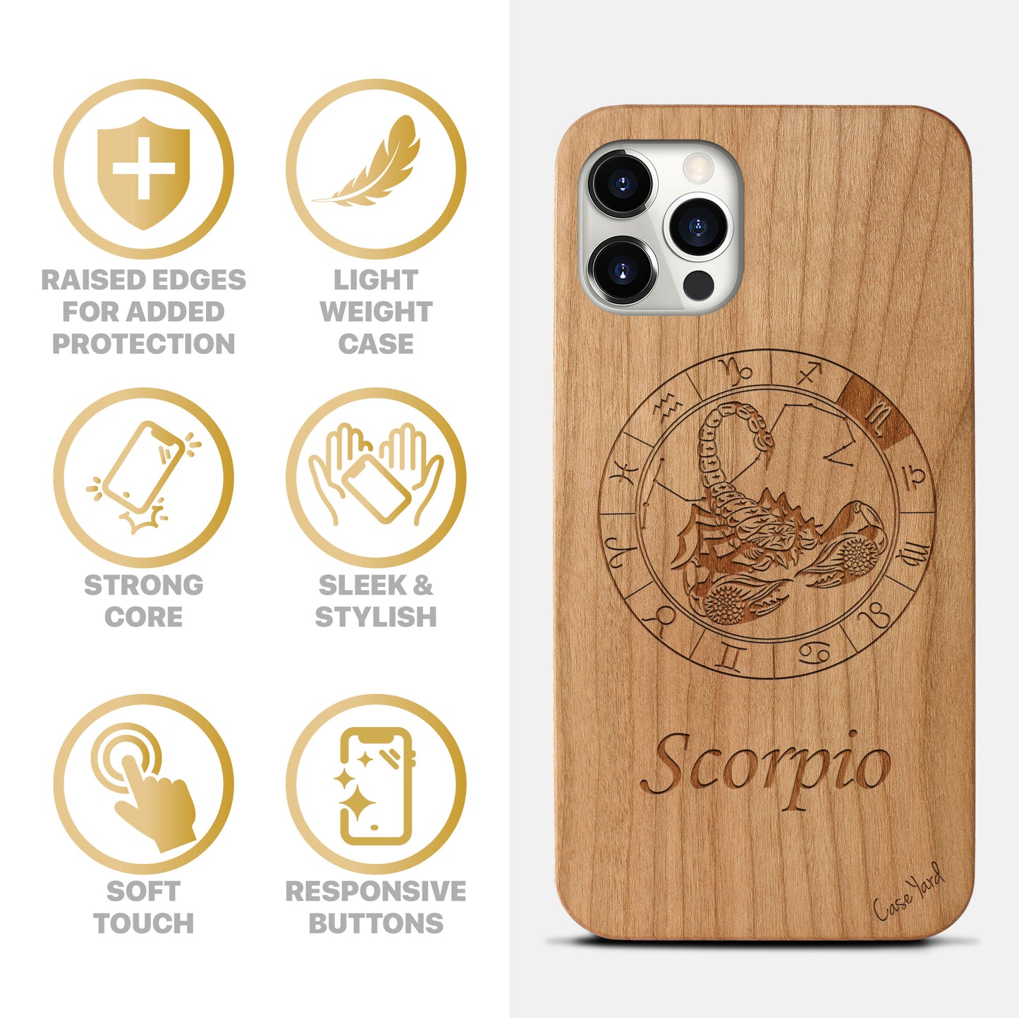 Scorpio Sign Wooden Laser Engraved Phone Case for iPhone