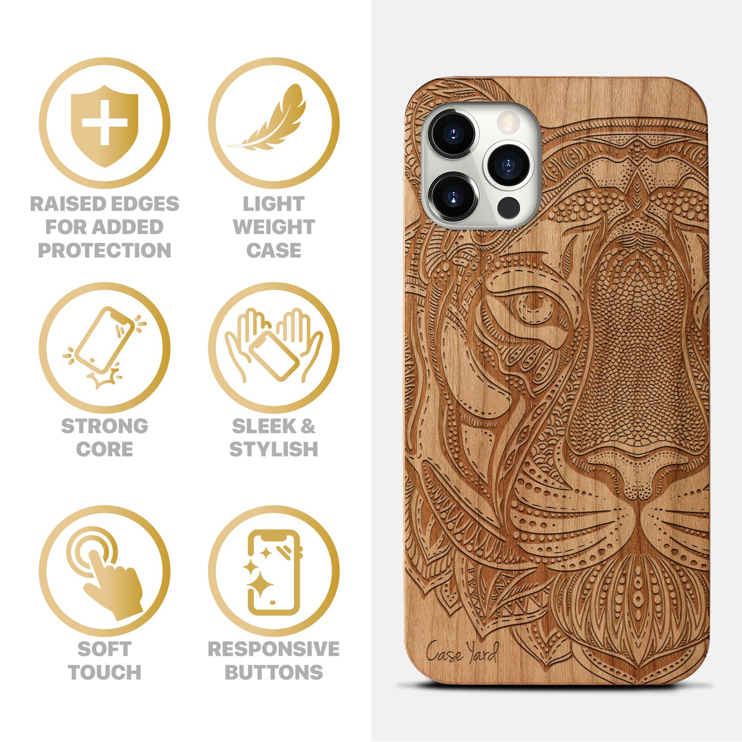 Doodle Tiger Face Wooden Laser Engraved Phone Case for iPhone