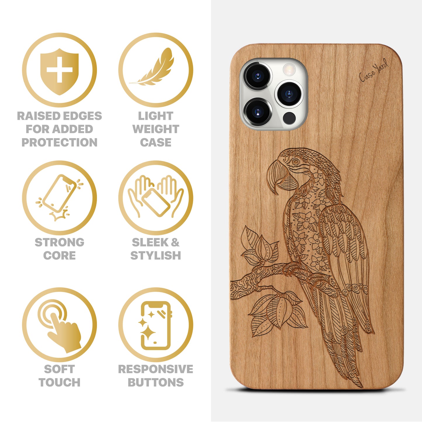 Ara Parrot Wooden Laser Engraved Phone Case for iPhone & Samsung Phones