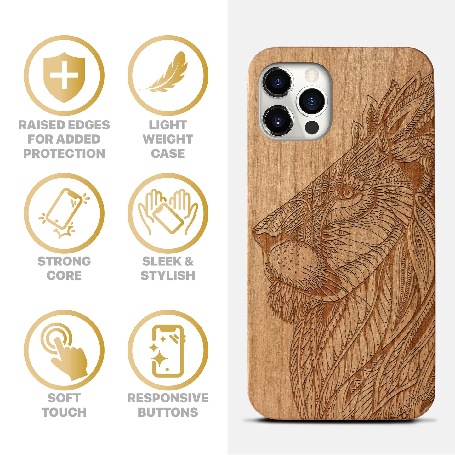 Tribal Lioness Wooden Laser Engraved Phone Case for iPhone