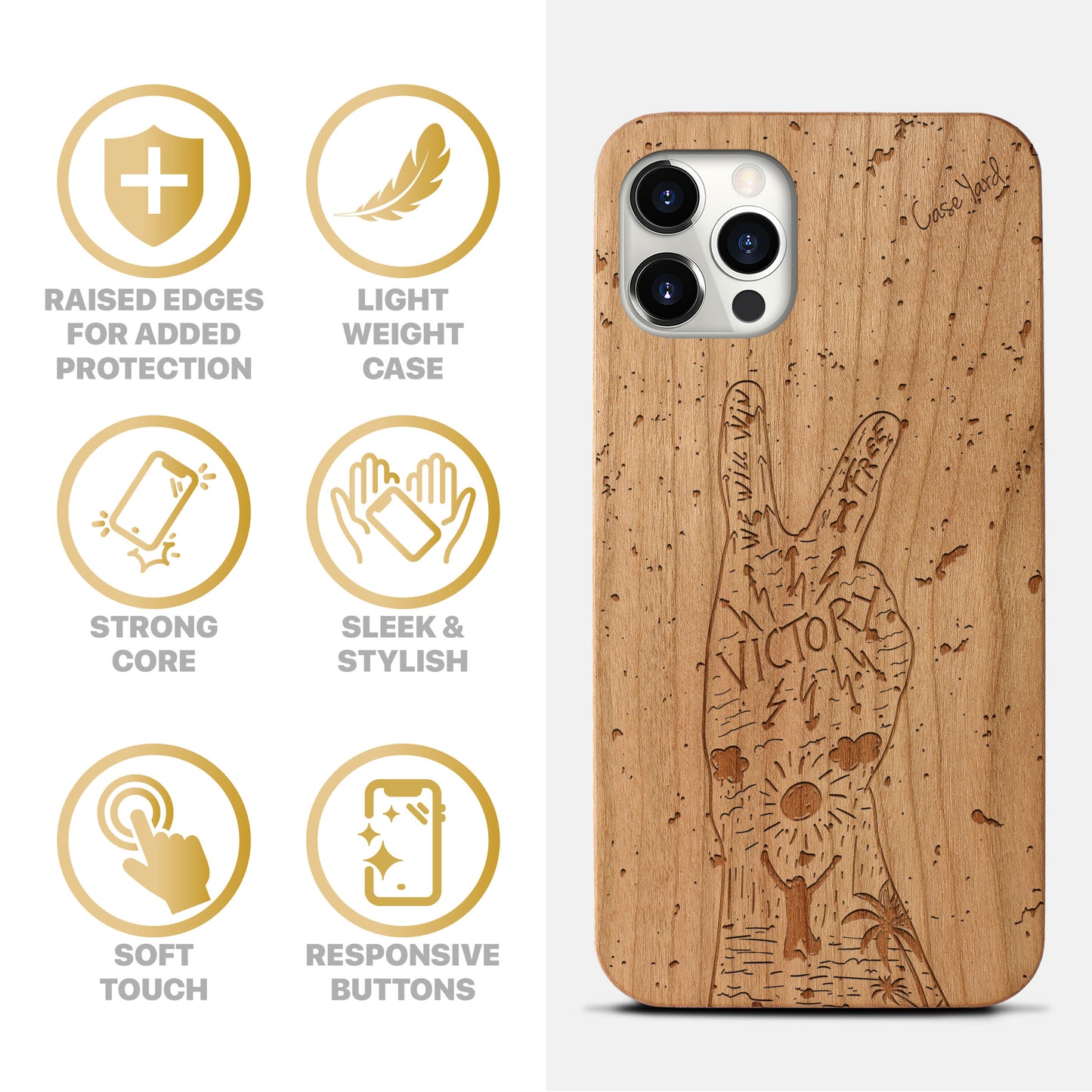 Victory Wooden Laser Engraved Phone Case for iPhone