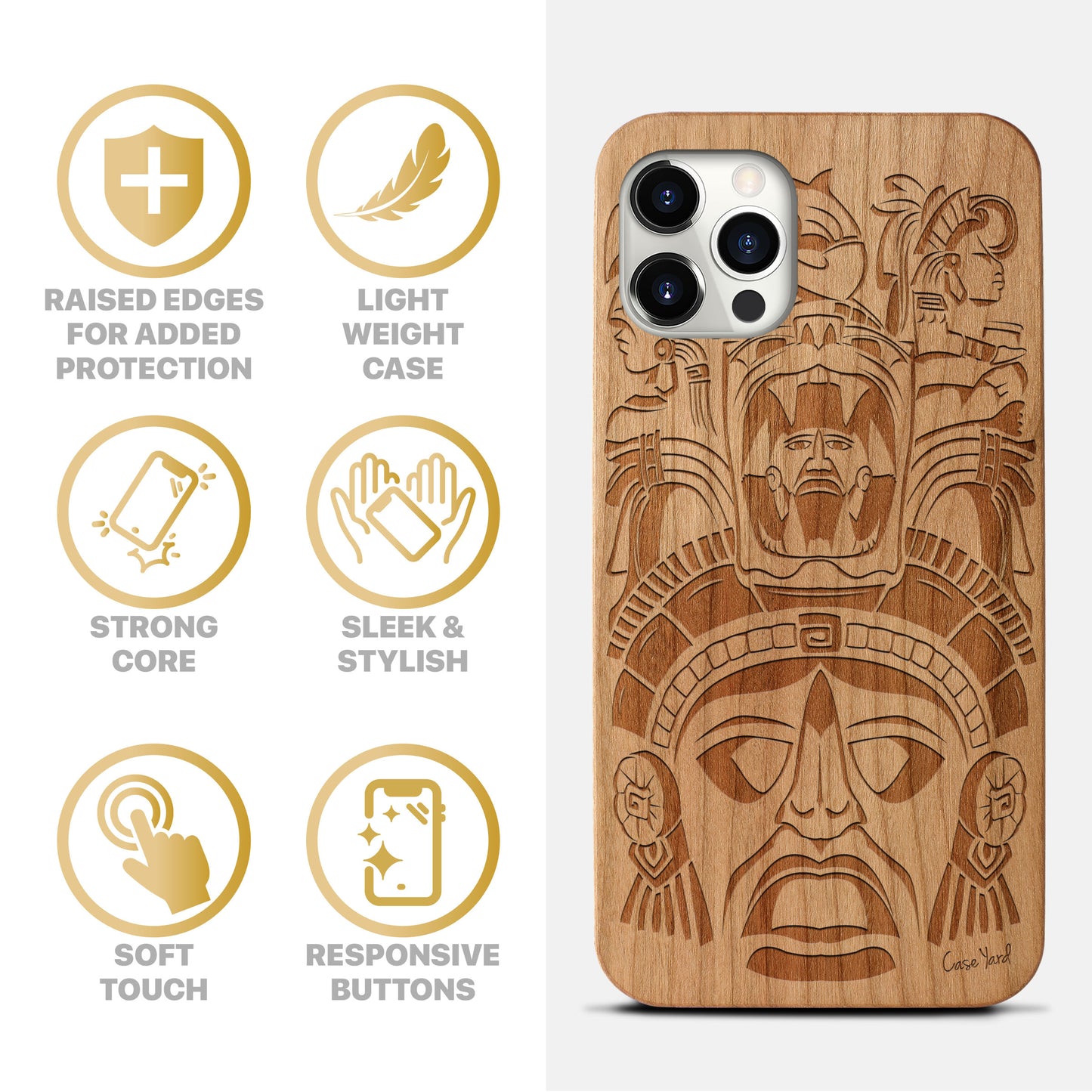 Tribal Mayan Mask Wooden Laser Engraved Phone Case for iPhone