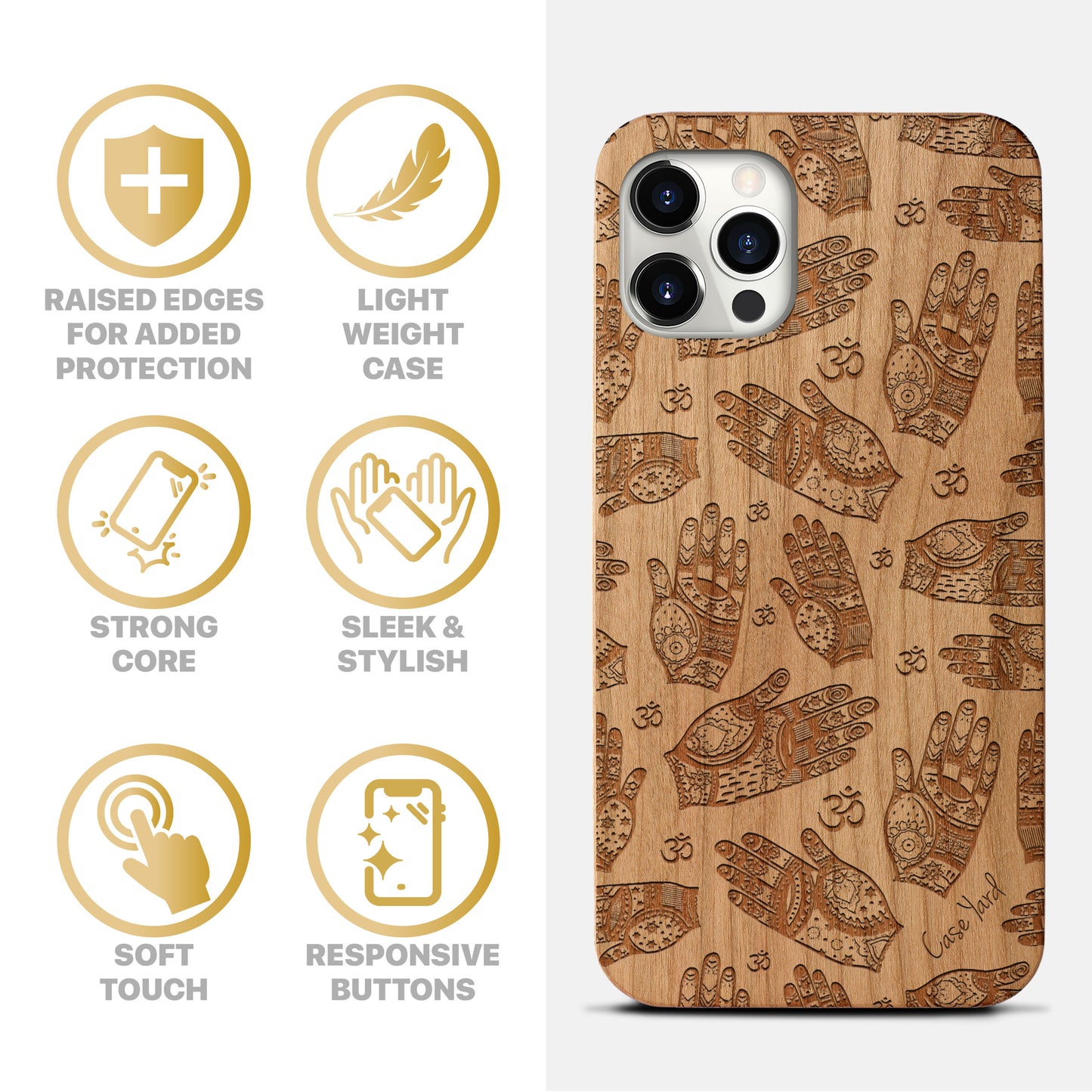 Hands and Ohm Wooden Laser Engraved Phone Case for iPhone
