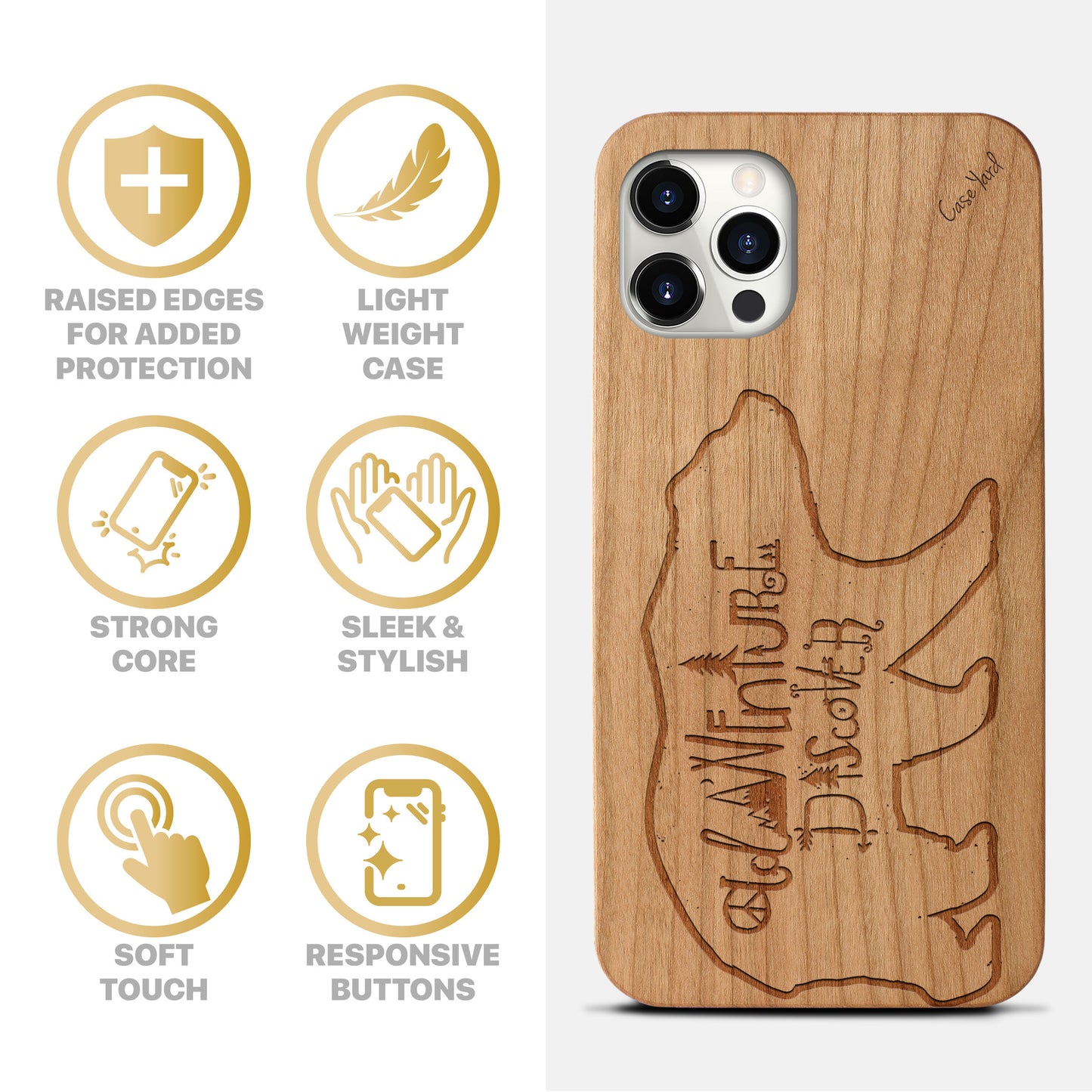 Discovery and Adventure Wooden Laser Engraved Phone Case for iPhone & Samsung Phones