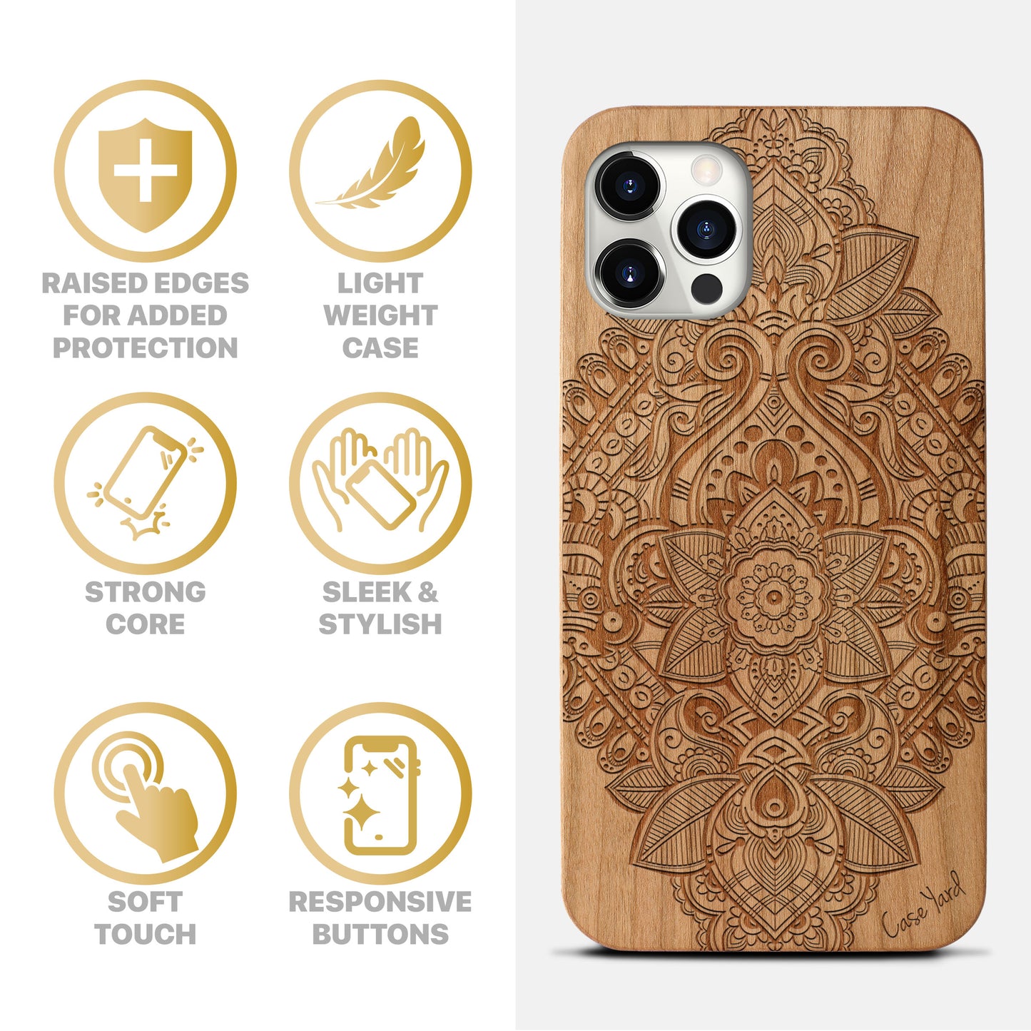 Bohemian Flower Wooden Laser Engraved Phone Case for iPhone & Samsung Phones