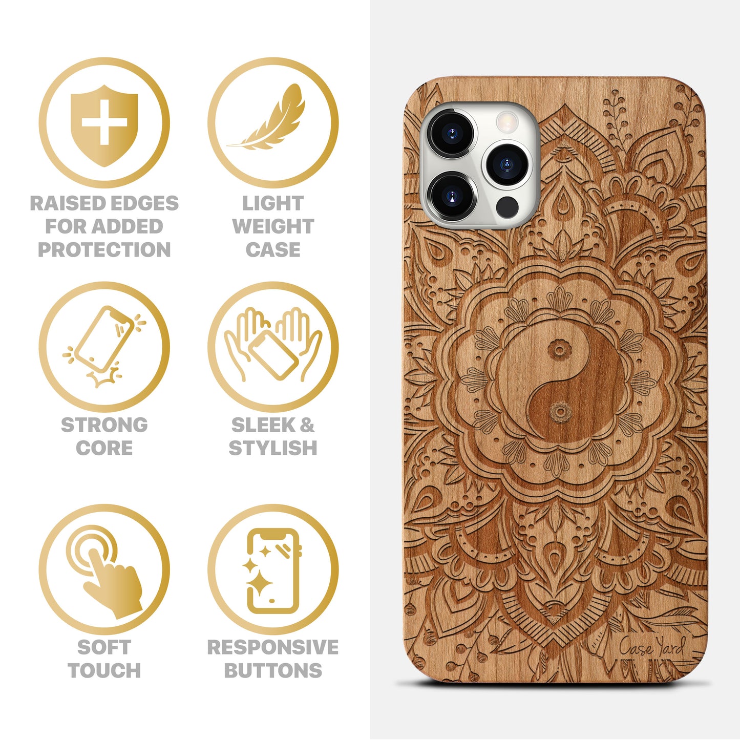 Tao Mandala Wooden Laser Engraved Phone Case for iPhone