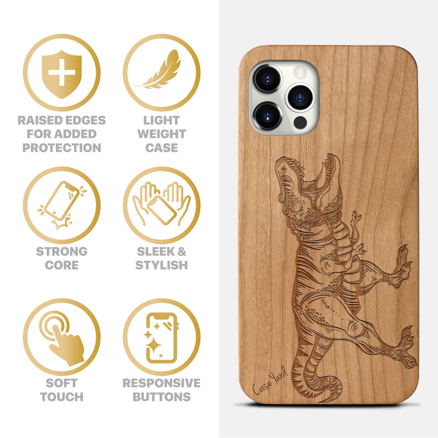 T-Rex Wooden Laser Engraved Phone Case for iPhone