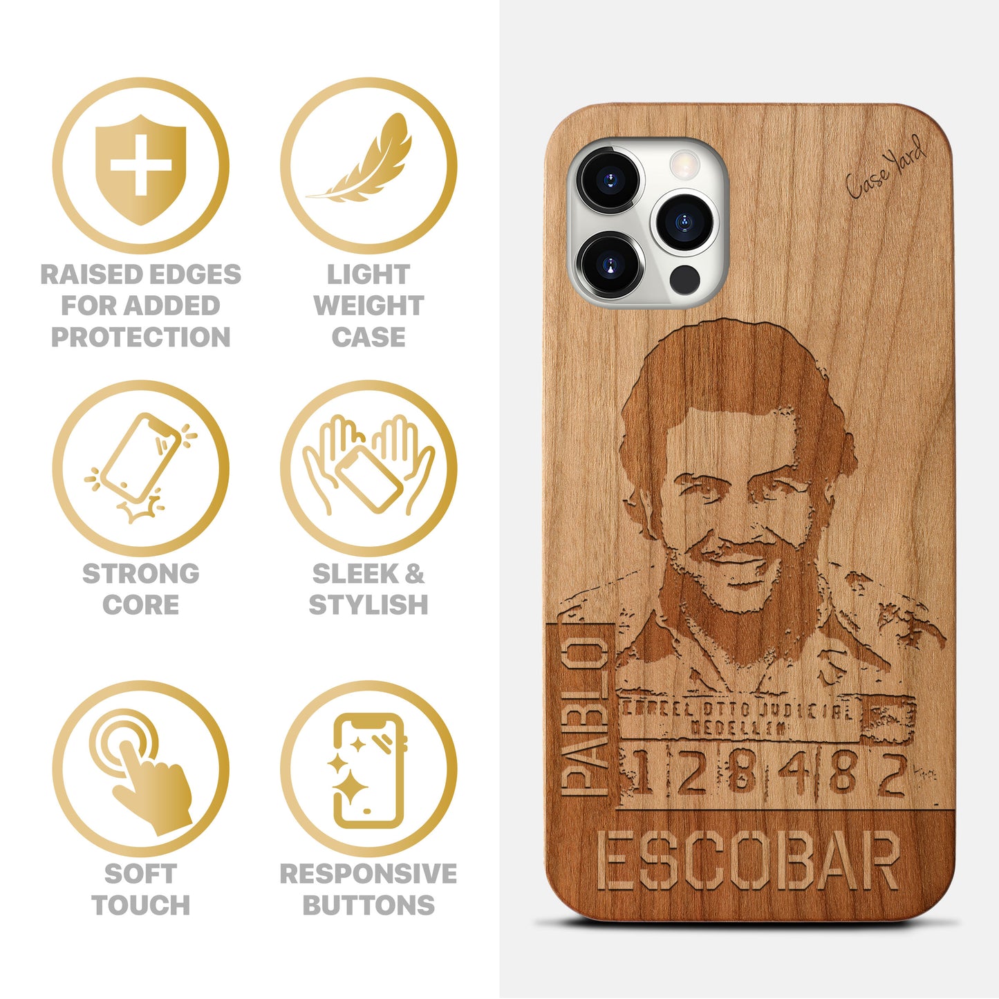 Pablo Escobar Mugshot Wooden Laser Engraved Phone Case for iPhone